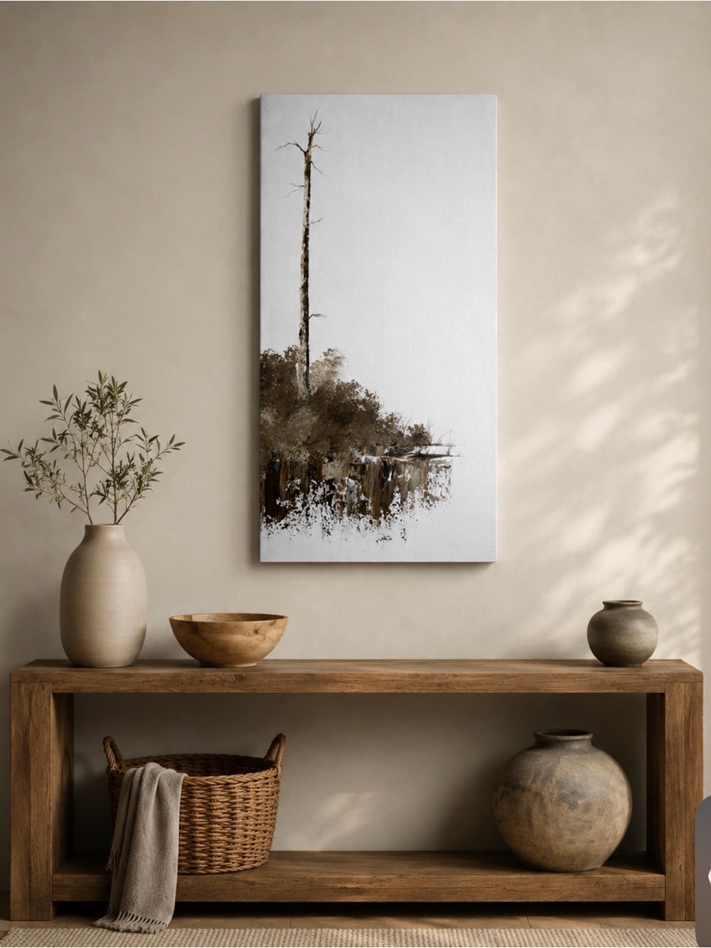 Neutral Tree Landscape Canvas Wall Art - Brown & Cream